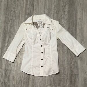 Guess White Button-Up Shirt with Black Accents